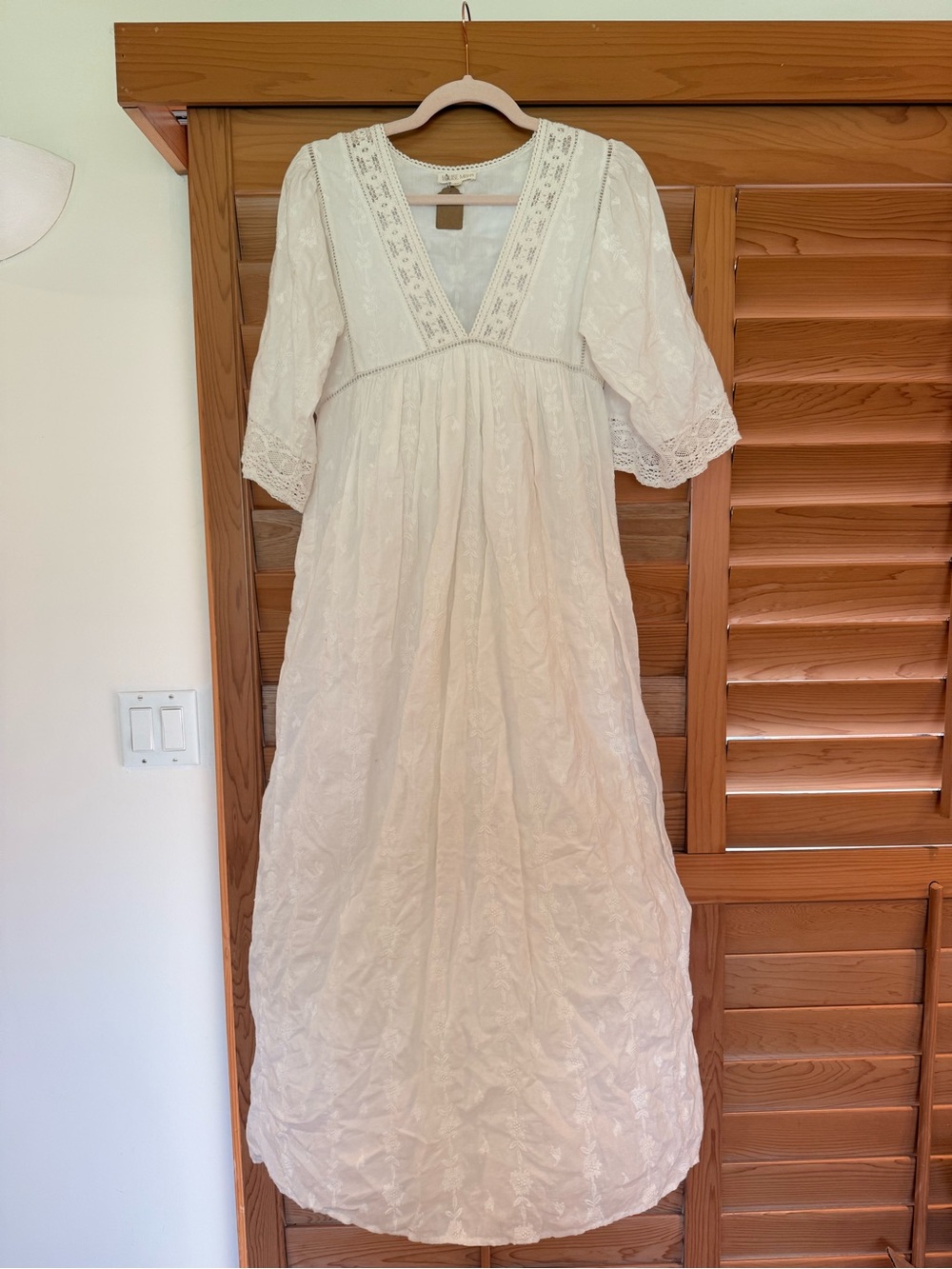 Cream Midi Dress with Lace Trim